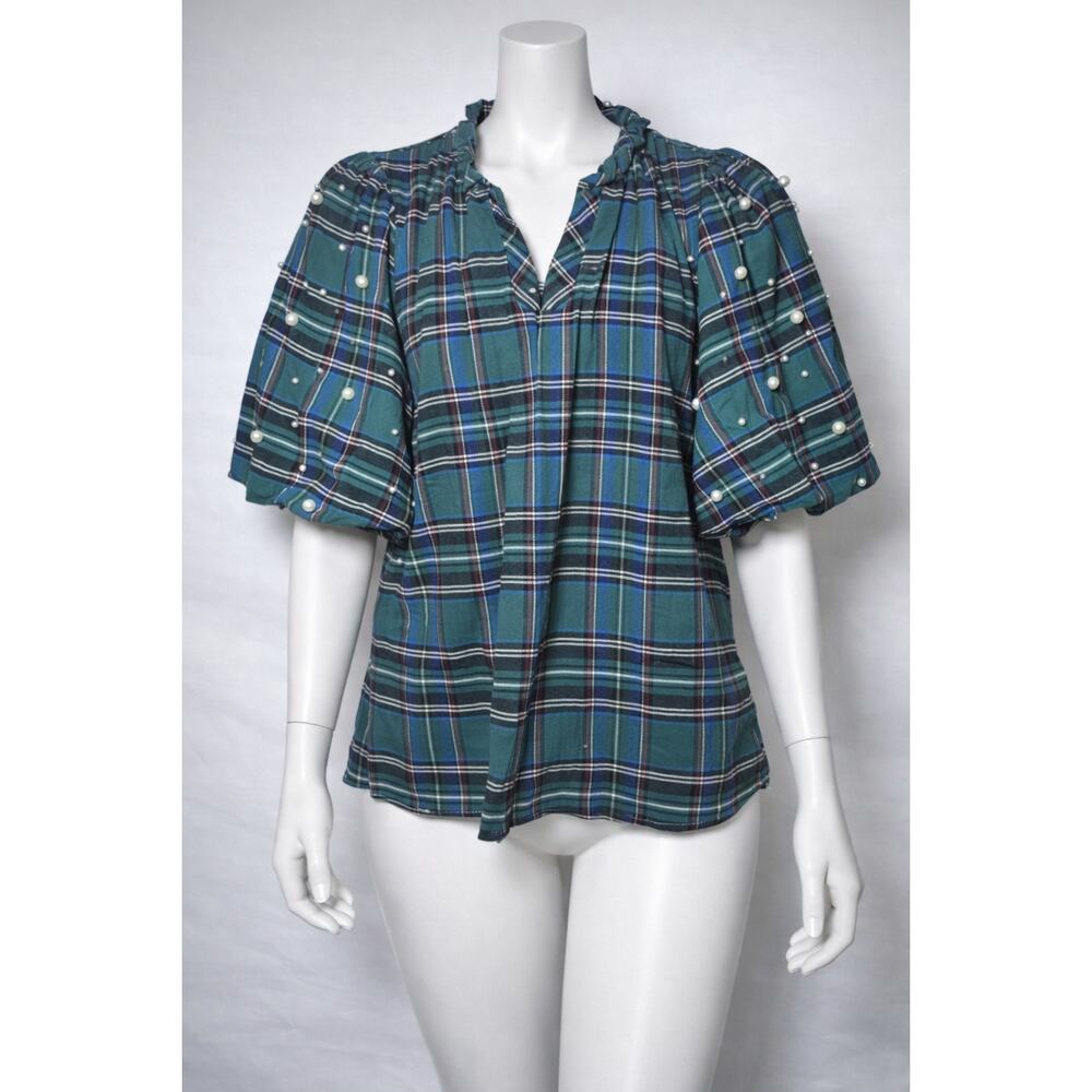 Belle by Kim Gravel A708255 Jingle Belles Tartan Pearl Sleeve‎ Top